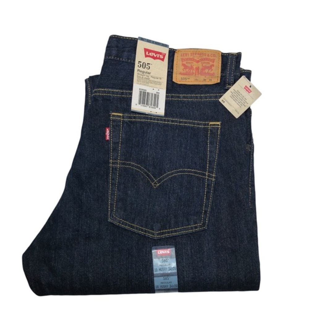 Levi’s 505 Cotton Husky Straight Leg Regular Fit Dark Wash Mens Jeans W 34 L28